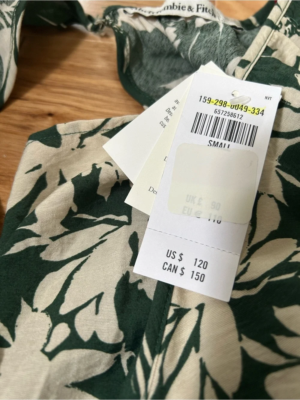 NWT Abercrombie & Fitch Maxi Dress S Long Sleeve Plunge Cutout Green Floral